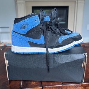 Kids Jordan 1 Retro High OG Black and Blue Sneakers